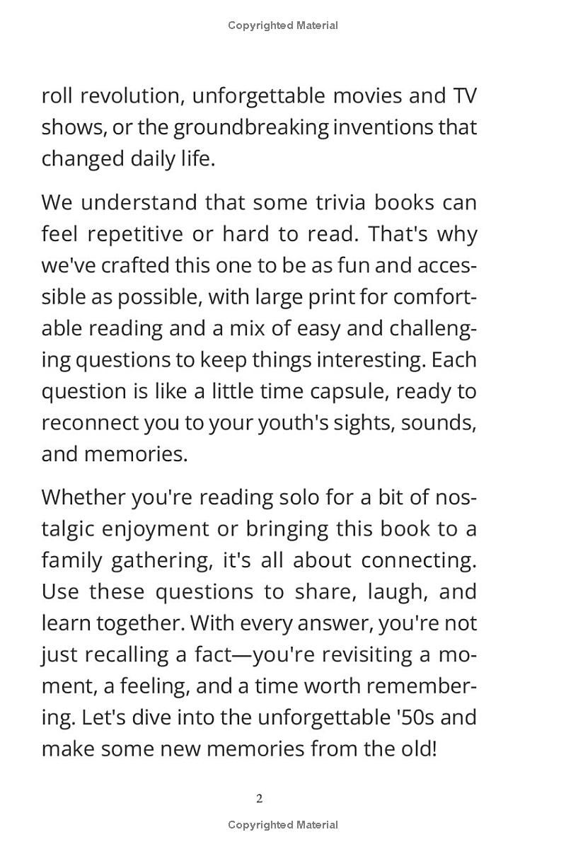 1950s Trivia for Seniors: Large Print, Memory-Boosting Fun, and Timeless Topics to Keep You Engaged and Connected with Loved Ones